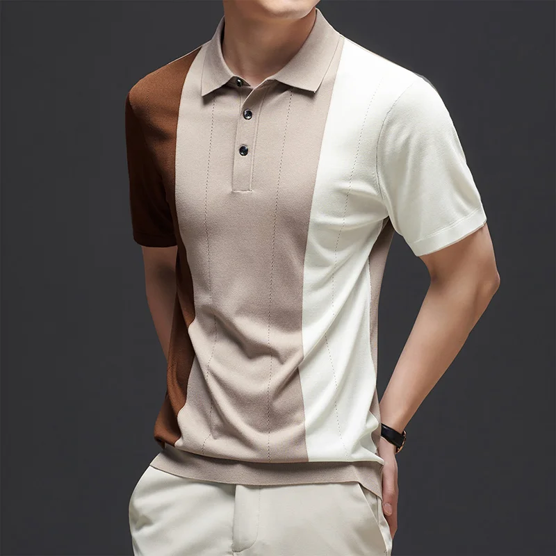 Ice Silk Short Sleeve T-shirt Men's 2024 New Summer Casual High-End Color Stitching Turnover Neck Knitted Polo Shirt Men
Ice Silk Short Sleeve T-shirt Men's 2024 New Summer Casual High-End Color Stitching Turnover Neck Knitted Polo Shirt Men