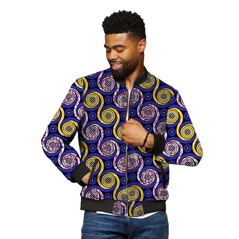 

New Arrivals Men's Bomber Jackets Nigerian Fashion African Wax Colorful Print Casual Male Short Dashiki Coat