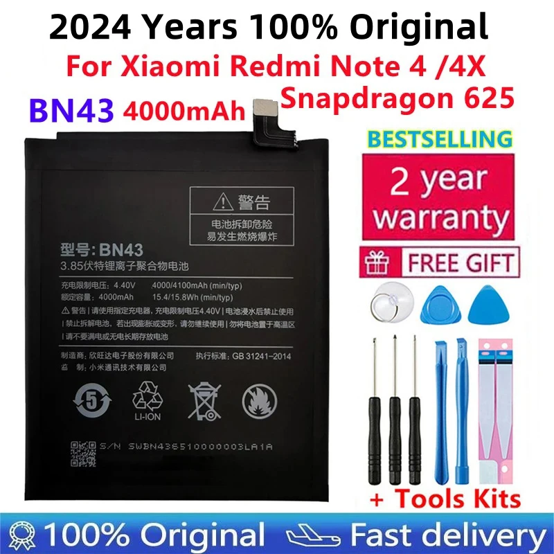 

100% Orginal BN43 Battery 4000mAh For Xiaomi Redmi Note 4X / Note 4 global Snapdragon 625 High Quality BN43 +Free Tools