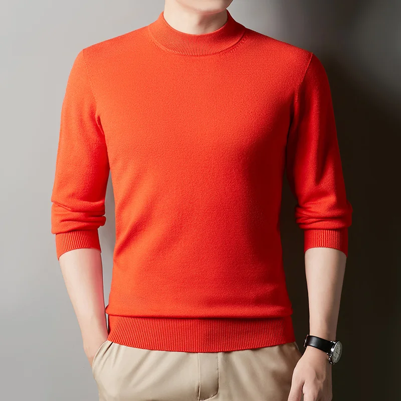 

Новинка Зима 2022, мужской теплый свитер с воротником «хомут», Модный повседневный однотонный плотный пуловер, вязаные свитера, Мужская брендовая одежда