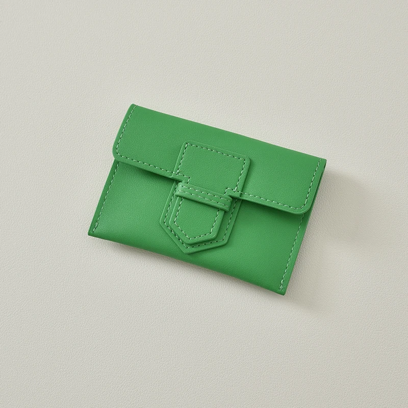 

Original Light and Thin Card Bag Plain Leather Business Card Holder Korean Minimalist Mouth Red Envelope Mini Pocket Green Grass