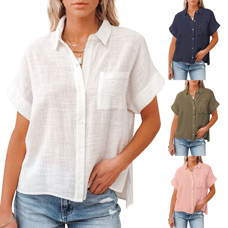 Leisure Solid Color Shirts Button Lapel Cardigan Top Lady Loose Short Sleeve Oversized Shirt Womens Blouses Summer Blusas Mujer
Leisure Solid Color Shirts Button Lapel Cardigan Top Lady Loose Short Sleeve Oversized Shirt Womens Blouses Summer Blusas Mujer