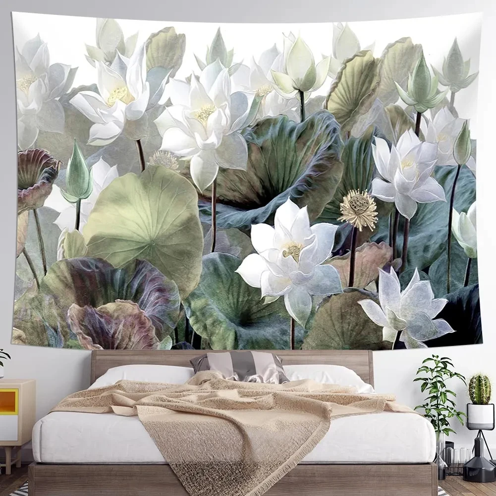 

Home Decor Summer Style Wall Tapestry Lotus Print Polyester Tapestry for Living Room Bedroom Aestheticism Background Women Gift