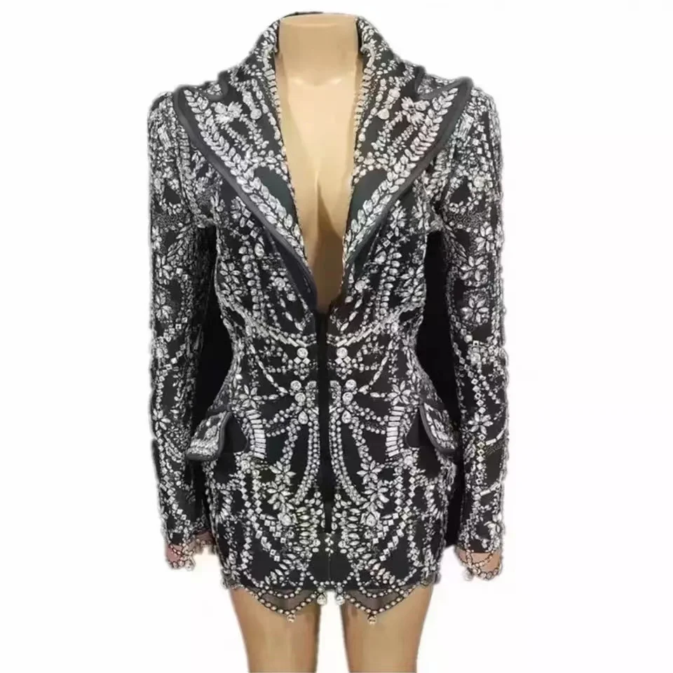 Fashion crystal rhinestone dress deep v neck sparkle black club bar party birthday performance stage festival drag queen costume
Fashion crystal rhinestone dress deep v neck sparkle black club bar party birthday performance stage festival drag queen costume