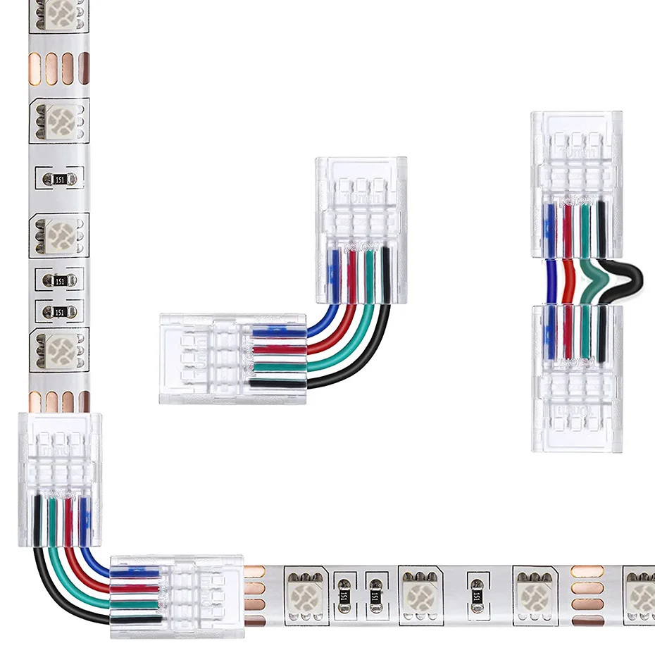 

3Pin 4Pin LED Strip Connector RGB Wire Connectors 10mm L Shape Solderless Adjustable Angle For 5050 3528 WS2811 Tape Light