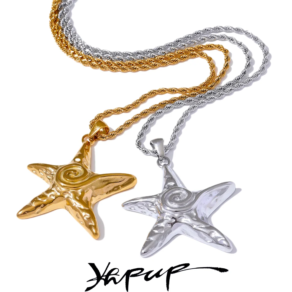 

Yhpup 316L Stainless Steel Starfish Pendant Necklace Rust Proof Statement 18K Gold PVD Plated Individualistic Holiday Jewelry