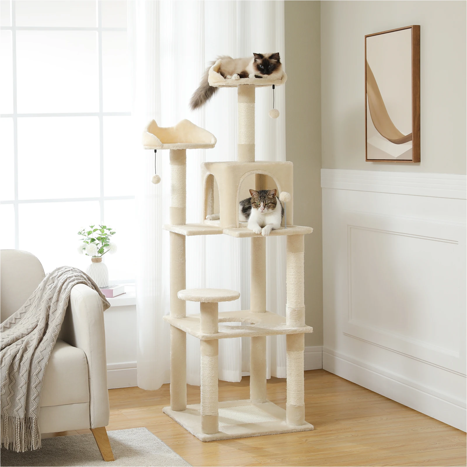 

Cat Tree Multi-Level Cat Tower for Indoor Cats with Sisal-Covered Scratching Post Cozy Cat Condo Cat Hammock and Wide Top Perch