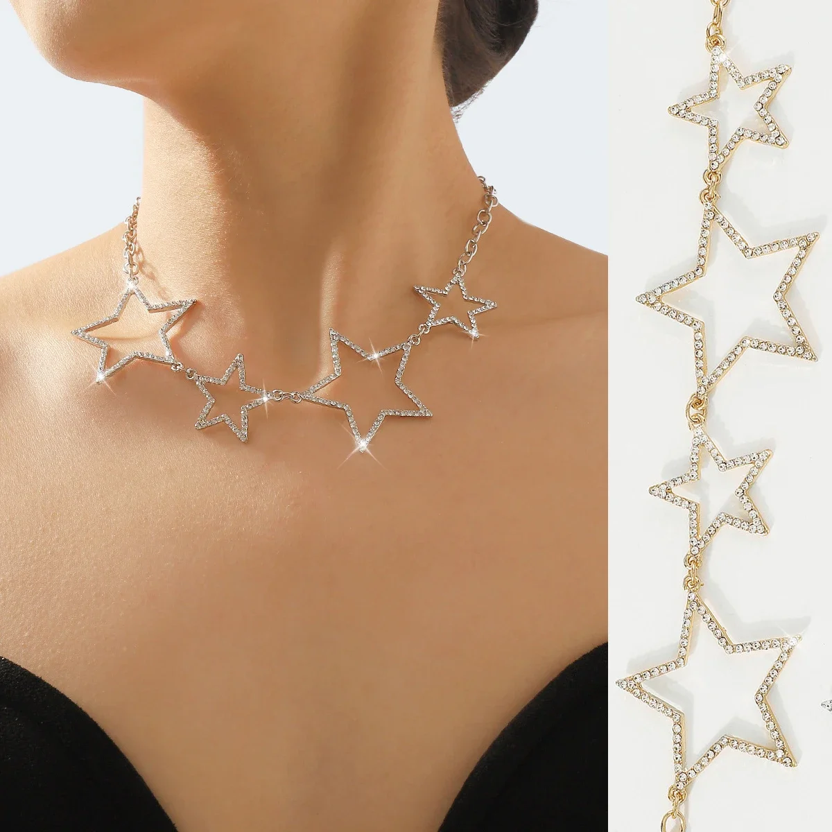 Hollow Five-pointed Star Women's Necklace Inlaid with Rhinestones Shiny Fashion Y2k Banquet Clavicle Chain For Women Accessories
Hollow Five-pointed Star Women's Necklace Inlaid with Rhinestones Shiny Fashion Y2k Banquet Clavicle Chain For Women Accessories