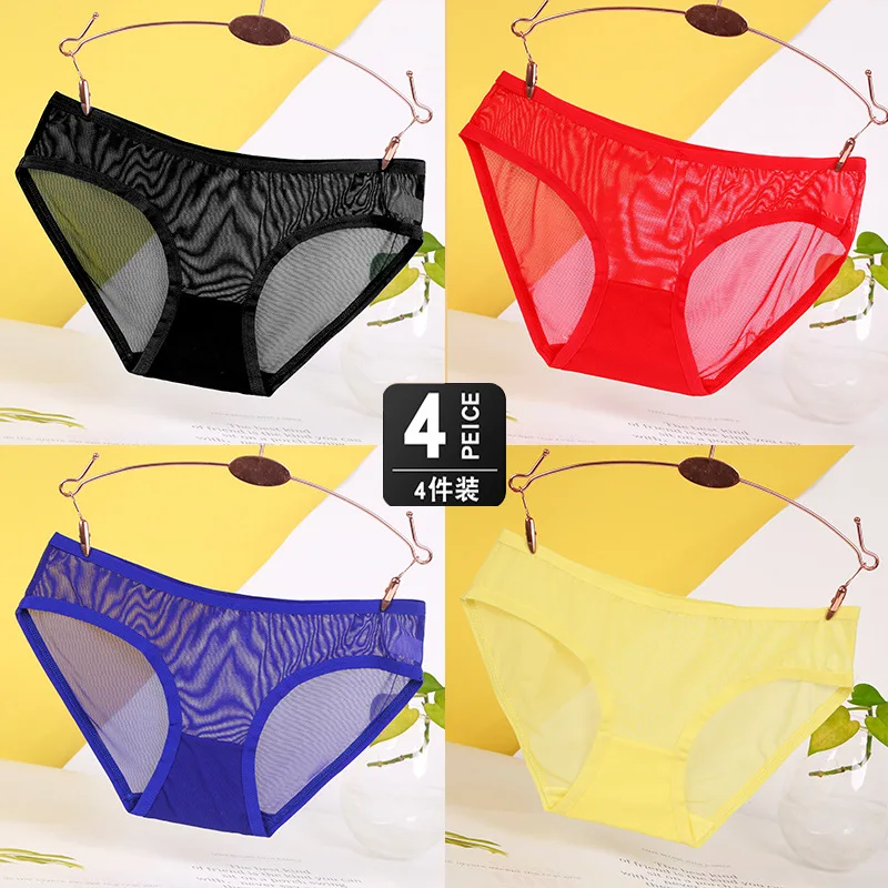 

4 Pcs Underwear Women's New Sexy Mesh Breathable Large Triangle Pants Charming 1533