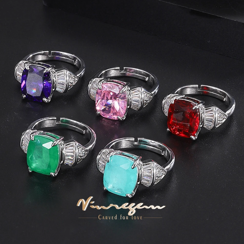 

Vinregem 10*12MM Lab Created Sapphire Ruby Emerald Paraiba Tourmaline Amethyst Gemstone Vintage Ring for Women Jewelry Wholesale