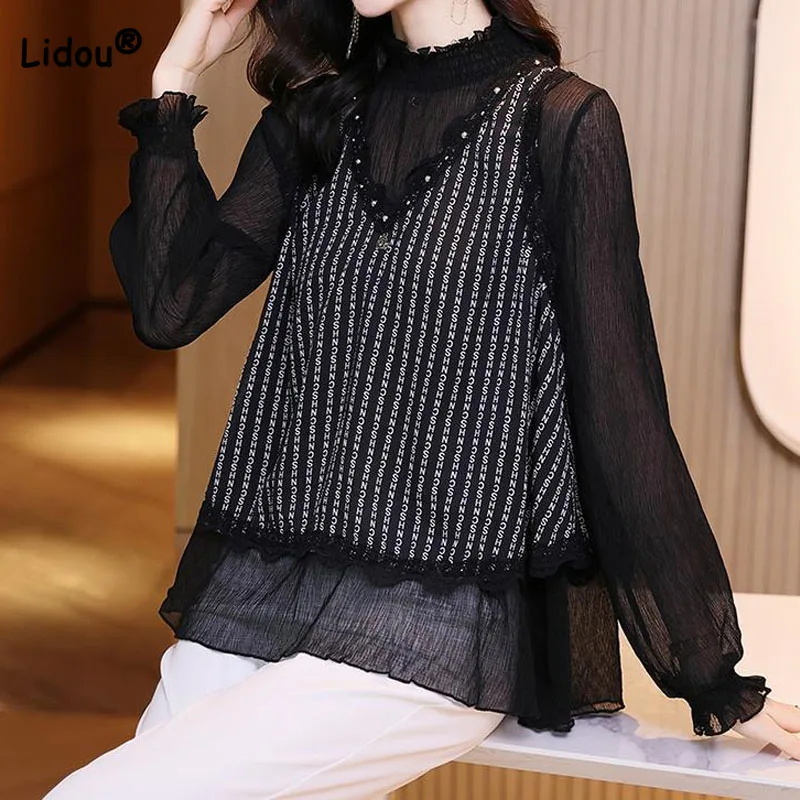 Spring Autumn Casual Fashion Printed Fake Two Pieces Shirt Women's Clothing Loose All-match Beading Spliced Blouse for Female
Spring Autumn Casual Fashion Printed Fake Two Pieces Shirt Women's Clothing Loose All-match Beading Spliced Blouse for Female