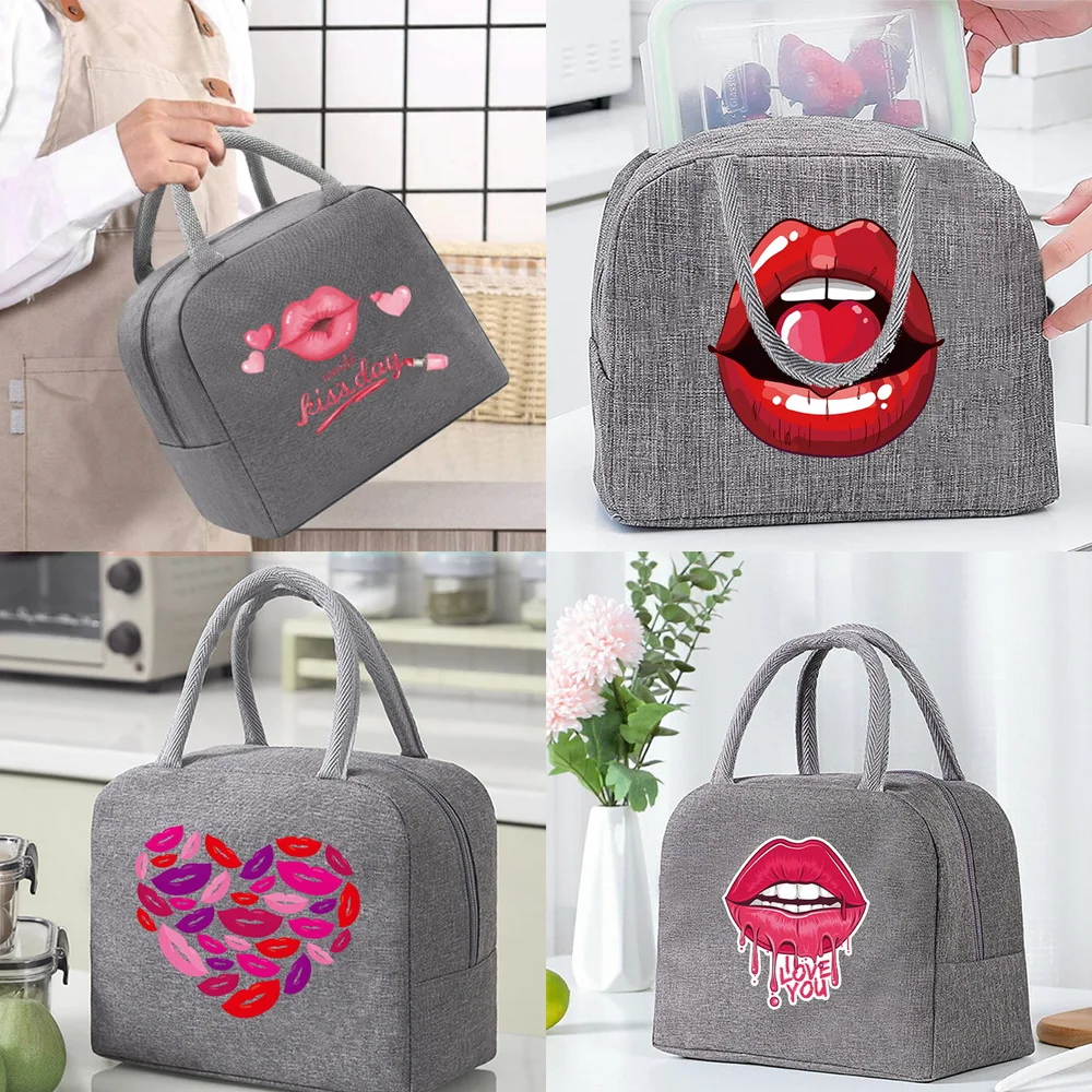 

Thermal Insulated Bag Lunch Box Cooler Bag for Women Handbags Food Picnic Portable Tote Lunch Bags for Work Mouth Pattern