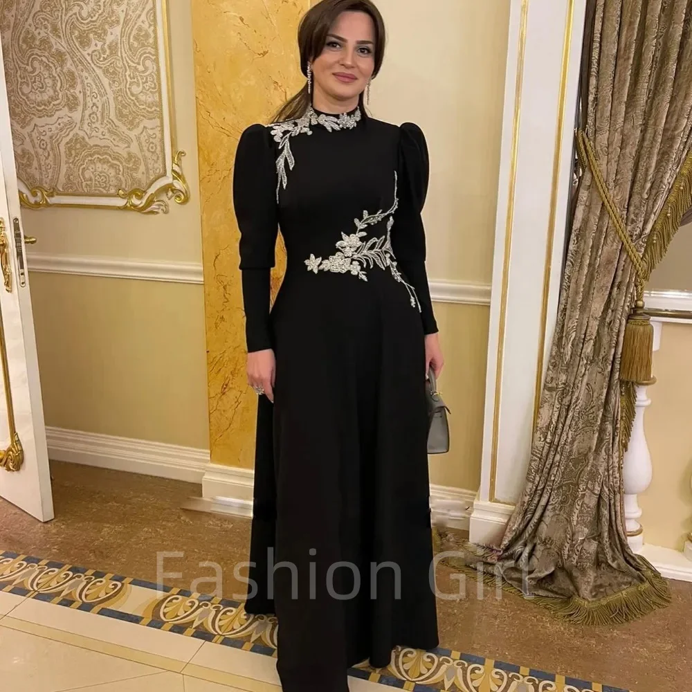 Black Formal Prom Dresses High Neck Long Sleeve Beaded Muslim Evening Gown Floor Length Satin Arabic Dubai Women Prom Gowns
Black Formal Prom Dresses High Neck Long Sleeve Beaded Muslim Evening Gown Floor Length Satin Arabic Dubai Women Prom Gowns