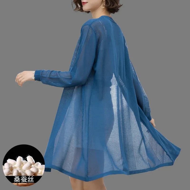 Mulberry Silk Mid-Length Thin Windbreaker Cardigan Outerwear Women's Sun Protection Clothing Summer Hollow Loose Faux Silk Coat
Mulberry Silk Mid-Length Thin Windbreaker Cardigan Outerwear Women's Sun Protection Clothing Summer Hollow Loose Faux Silk Coat