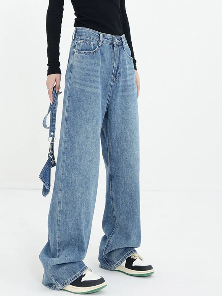 

Женские джинсы с высокой талией, винтажные прямые мешковатые джинсовые брюки, новинка сезона осень-зима 2022, уличная одежда, модные женские джинсы в Корейском стиле с широкими штанинами