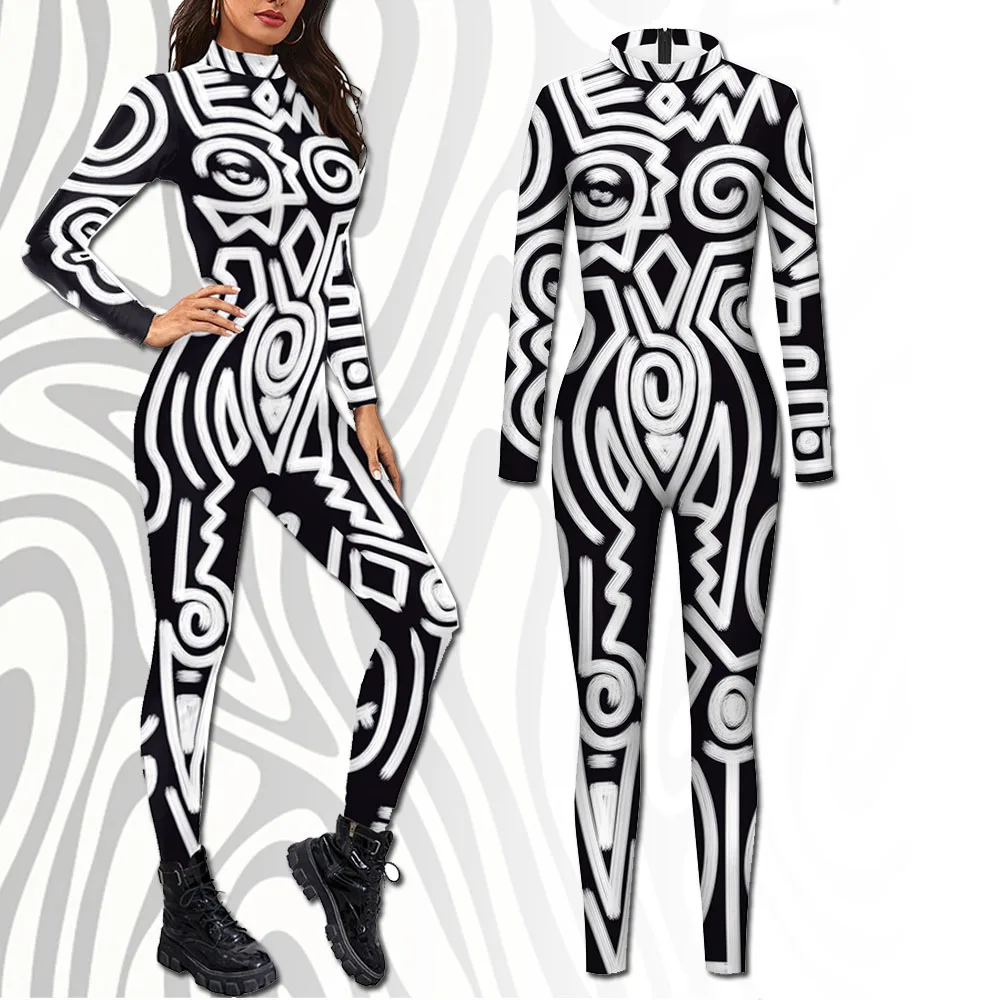

Halloween Cosplay Costume Adult Holiday Party Carnival Sexy Bodysuit Disguise Oufit Funny Zebra-Stripe Stage Jumpsuit Catsuit