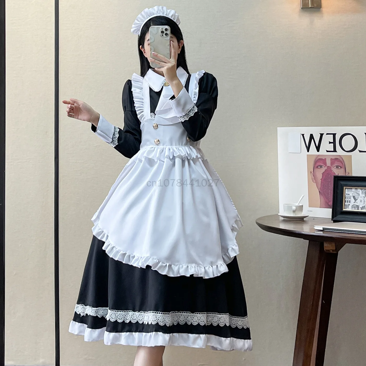 

Long Sleeve Maid Outfit Gothic Lolita Dress Women Anime Cosplay Maid Lingerie Lolita Girl Party Princess Victorian Dress Kawaii