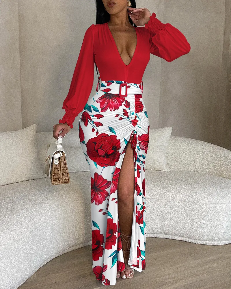 2023 Spring and Summer Women's Elegant Dresses, Fashion V-Neck Long Sleeve Splicing Drawstring Long Slim Dresses
2023 Spring and Summer Women's Elegant Dresses, Fashion V-Neck Long Sleeve Splicing Drawstring Long Slim Dresses