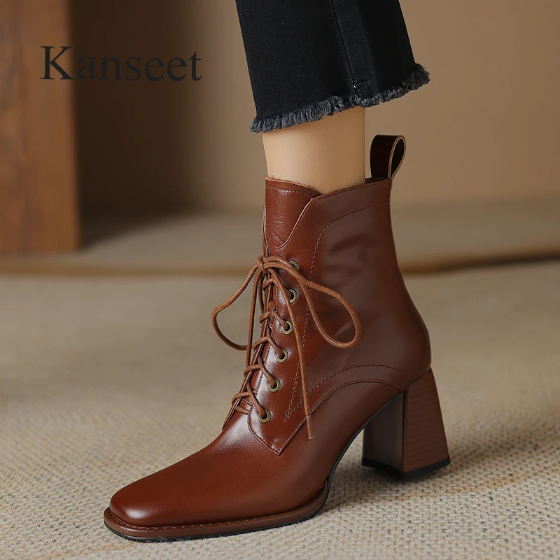Kanseet Autumn Women's Short Boots Fashion Lace Up High Quality Genuine Leather Square Toe Zipper High Heel Lady Ankle Boots 42
Kanseet Autumn Women's Short Boots Fashion Lace Up High Quality Genuine Leather Square Toe Zipper High Heel Lady Ankle Boots 42
