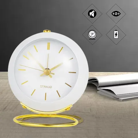 

Golden Retro Silent No Ticking Analogue Small ClockLoud Vintage Table Alarm Clocks Mini Digital Dial Cute Clock Batter