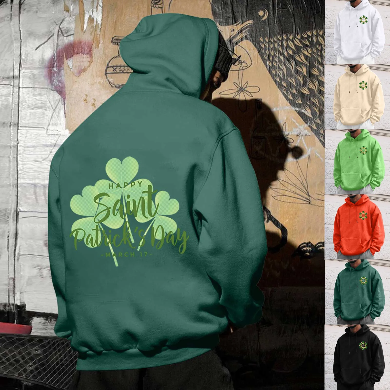 Mens St. Day Hooded Sweatshirt Front Back Partial Print Long Sleeve Hooded Sweatshirt
Mens St. Day Hooded Sweatshirt Front Back Partial Print Long Sleeve Hooded Sweatshirt