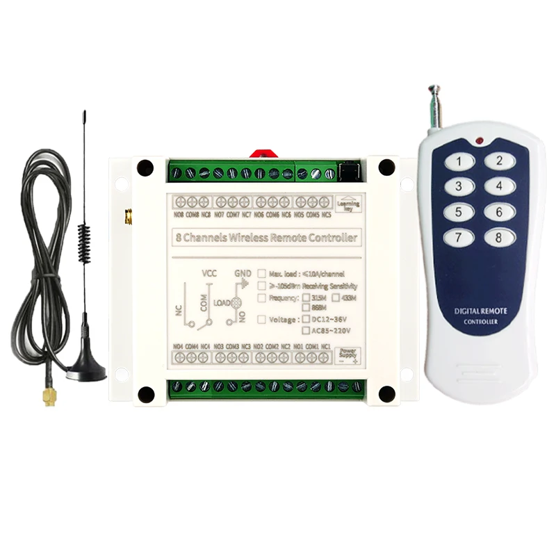 Беспроводной пульт дистанционного управления, 433 МГц, 12 В, 24 В, 36 В, 48 В, 8 каналов 
Беспроводной пульт дистанционного управления, 433 МГц, 12 В, 24 В, 36 В, 48 В, 8 каналов
