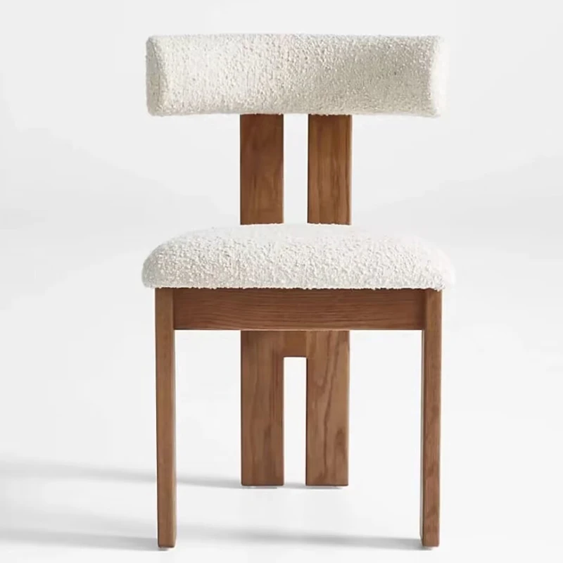 

Средневековый обеденный стул, домашний дизайнерский стул из ягненка, флиса, спинка из массива дерева, повседневный стул-тихий французский винтажный простой стул