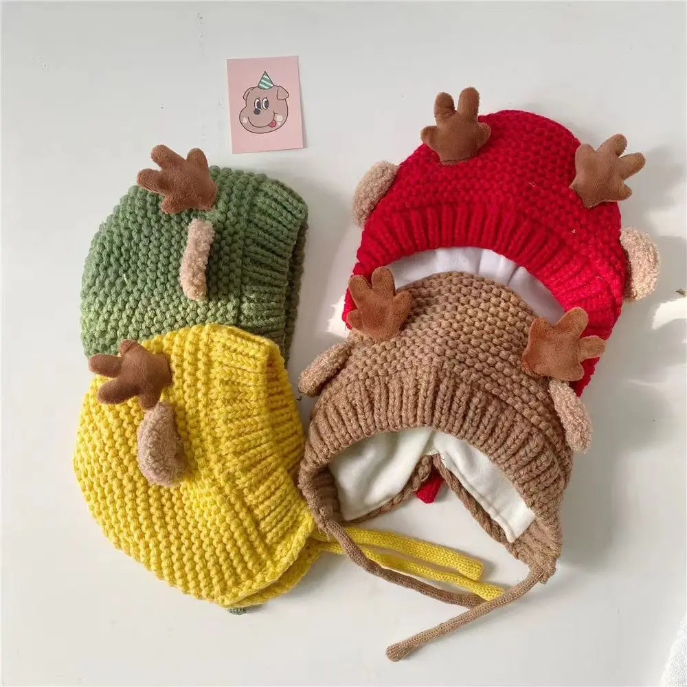 

Deer Elk Antlers Baby Knitted Hat Cartoon Plush Soft Christmas Hats 4-20 Months Ear Warm Children Beanie Cap Toddler Boy Girl