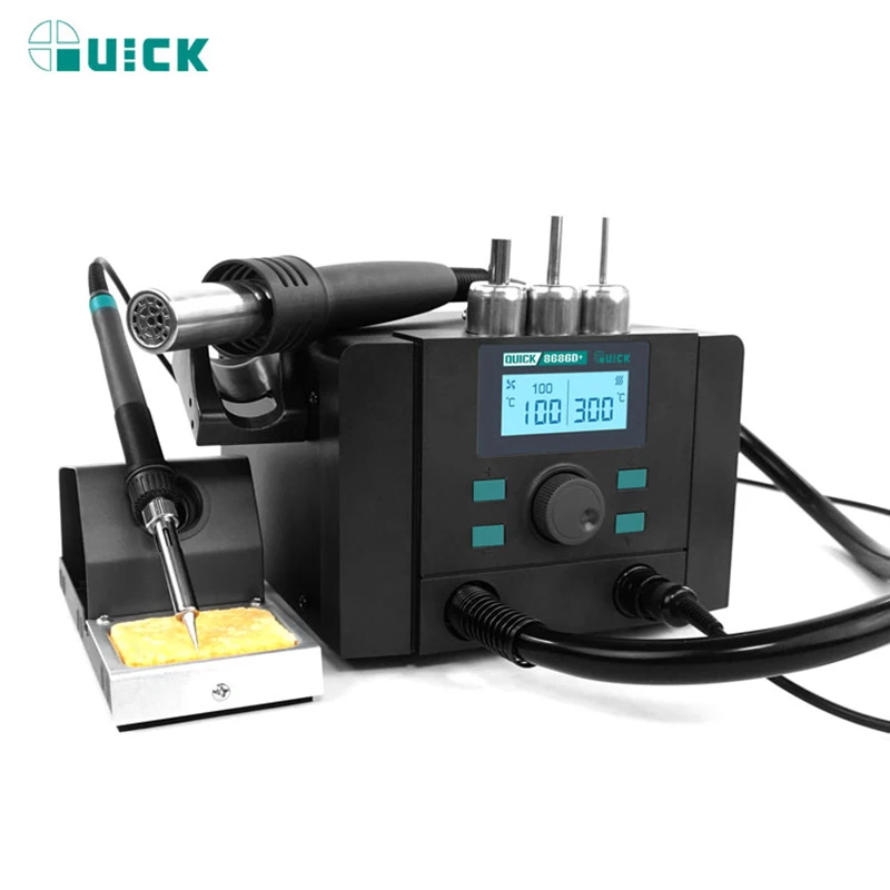 QUICK 8686D+ 2 IN 1 Hot Air Gun Electric Soldering Station Heating Air Gun Rework Station For Mobile Phone Repair
QUICK 8686D+ 2 IN 1 Hot Air Gun Electric Soldering Station Heating Air Gun Rework Station For Mobile Phone Repair