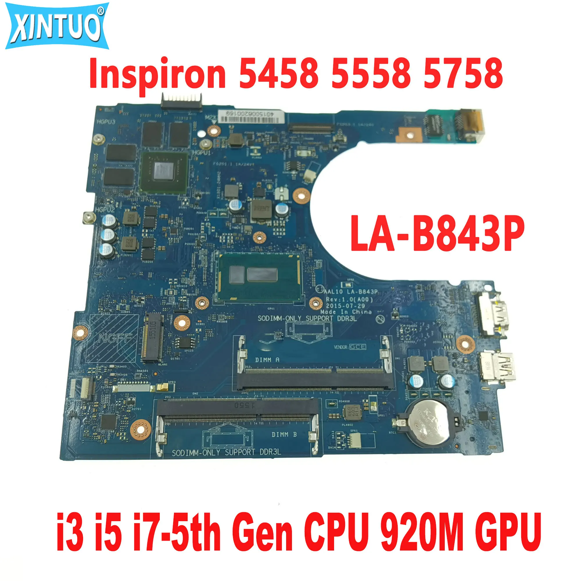 Материнская плата для ноутбука Dell Inspiron 5458 5558 5758 с процессором I3 I5 I7 920M GPU DDR3 100%
Материнская плата для ноутбука Dell Inspiron 5458 5558 5758 с процессором I3 I5 I7 920M GPU DDR3 100%
