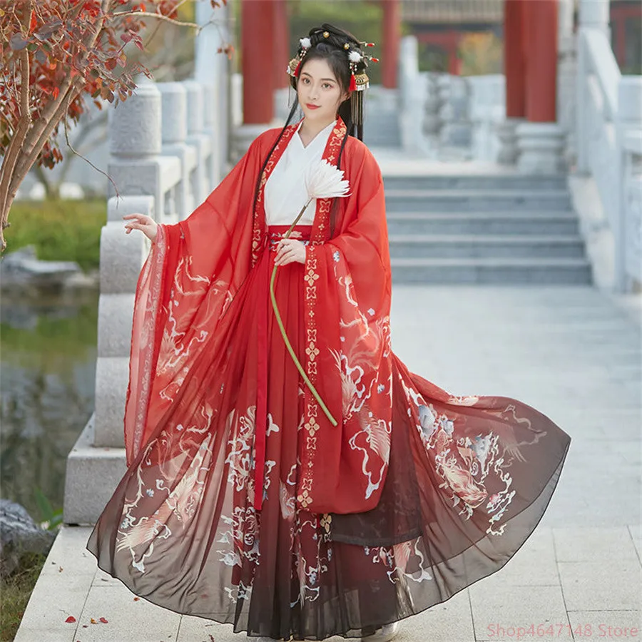 

Oriental Ancient Tang Dynasty Hanfu Dress Woman Chinese Traditional Dance Costumes Red Elegant Fairy Folk Performance Clothing