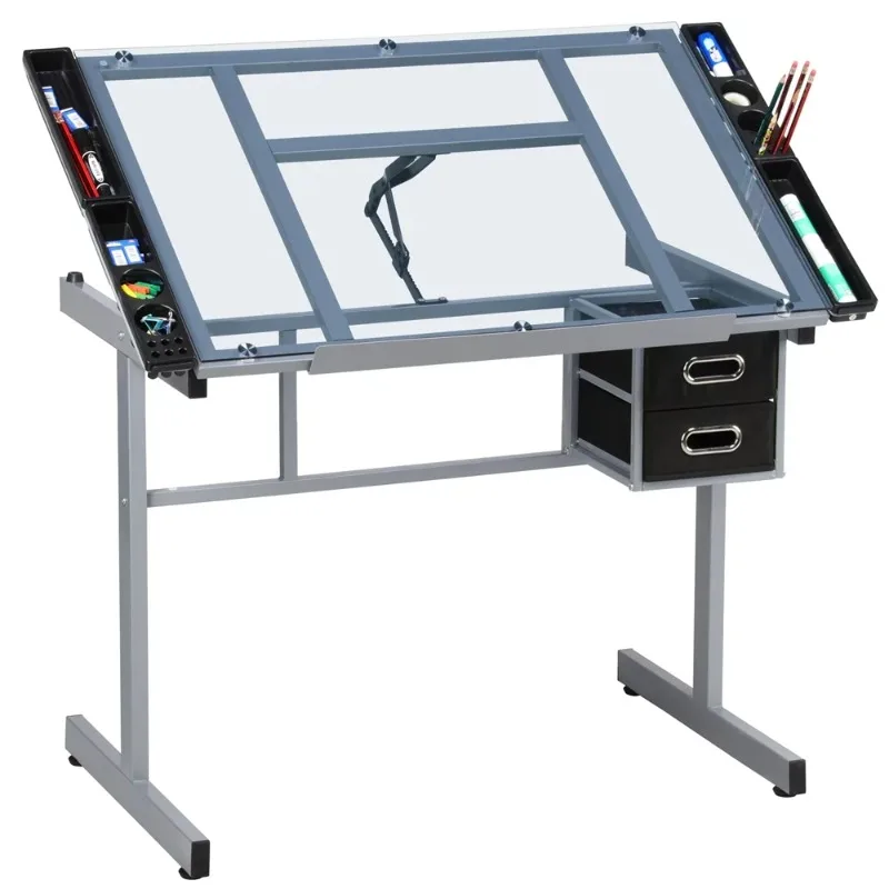 Alden Design Tempered Glass Adjustable Drafting Table with Storage Drawers Drafting Tables
Alden Design Tempered Glass Adjustable Drafting Table with Storage Drawers Drafting Tables