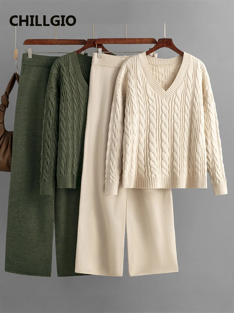 CHILLGIO Women Twist Knitted Sweater Suits Winter Autumn Warm Knit Pullovers Long Wide Leg Pants Casual Fashion Two Pieces Sets
CHILLGIO Women Twist Knitted Sweater Suits Winter Autumn Warm Knit Pullovers Long Wide Leg Pants Casual Fashion Two Pieces Sets