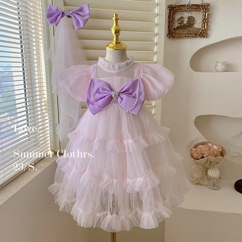 

Платье для девочек, летнее Новое Детское платье принцессы с пышными рукавами, платье в западном стиле для девочек, Тюлевое платье