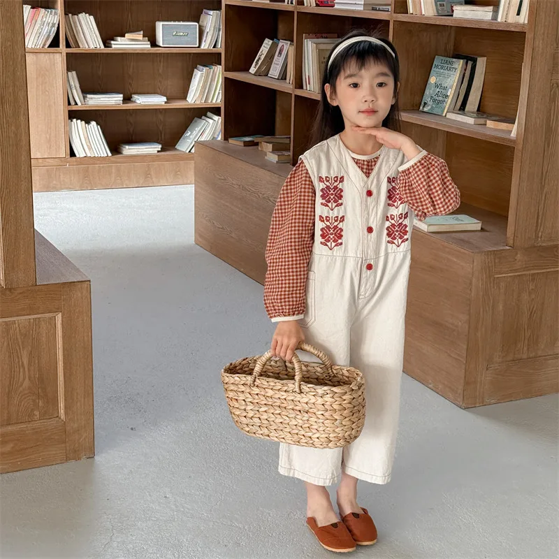 2025 Spring New Girls Overalls Loose Kids Jumpsuit Flower Embroidery Baby Bib Pants Children Casual Pants Infant Clothes 9 Scd9889bf282d436f964d29c1b07c778eE