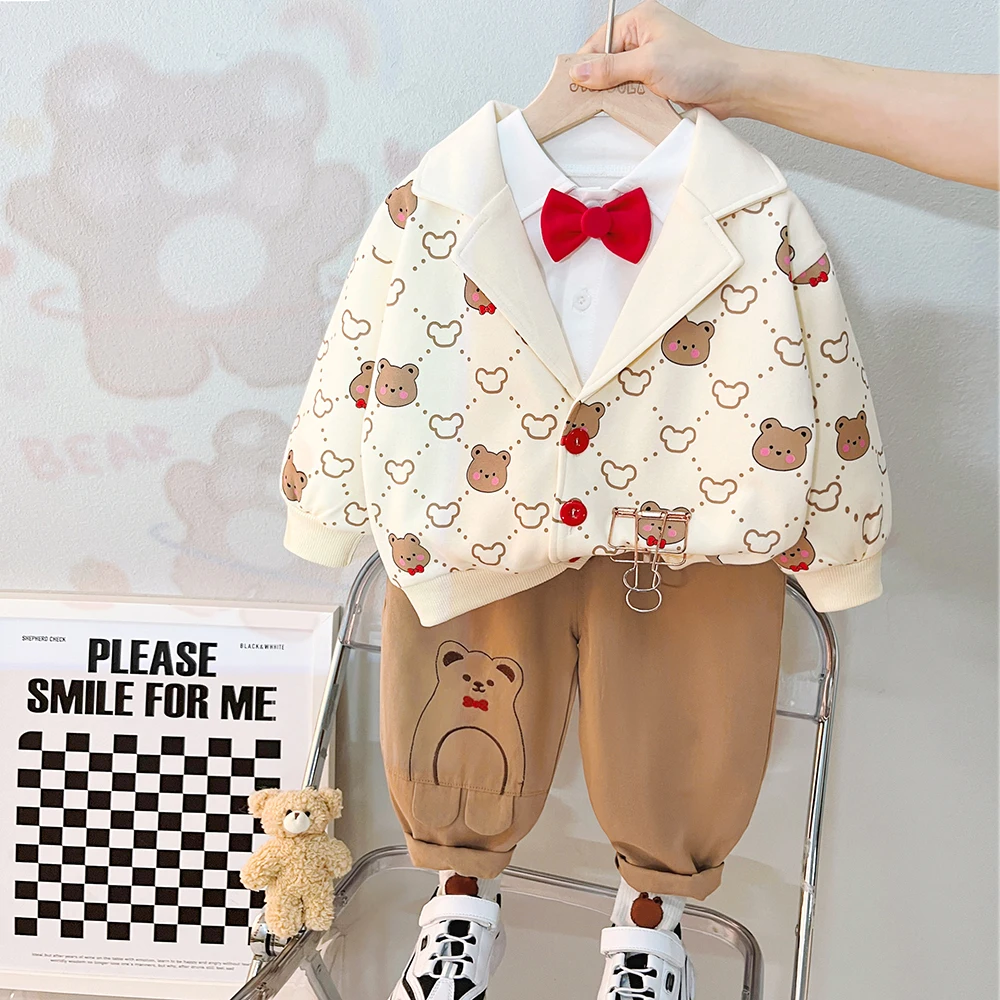 Spring Kids Coats T Shirt Pants 3 Pcs Suit for Baby Boys Clothing Cartoon Bear Children Casual Wear Infant Outfit Sets 1-4 Years
Spring Kids Coats T Shirt Pants 3 Pcs Suit for Baby Boys Clothing Cartoon Bear Children Casual Wear Infant Outfit Sets 1-4 Years