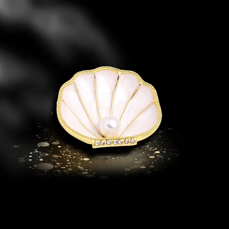 

2023 New Trendy Enamel White Shell Pearl Brooches for Women Charm Beauty Inlaid Rhinestone Brooch Pins Jewelry Wedding Gifts