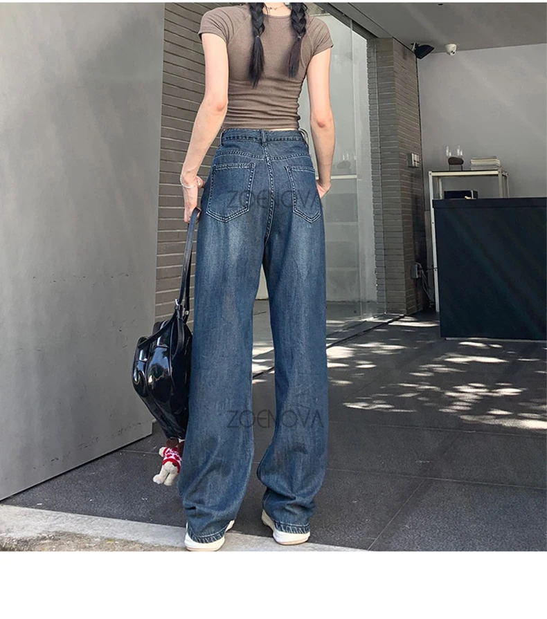 ZOENOVA Maillard 2024 Spring Autumn Fashion Simple Women's Jeans Casual Retro Loose Straight Wide Leg Pants Floor Mopping Jean ZOENOVA Maillard 2024 Spring Autumn Fashion Simple Women's Jeans Casual Retro Loose Straight Wide Leg Pants Floor Mopping Jean