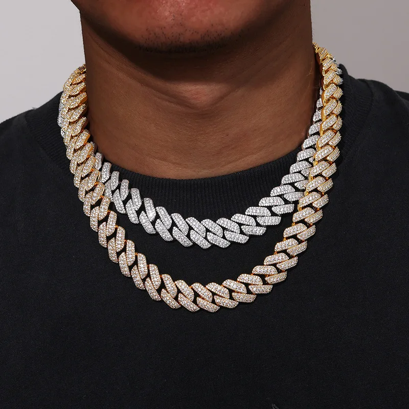 

Hip Hop 3 Row CZ Stone Paved Bling Iced Out Rhombus Cuban Miami Link Chain Necklaces for Men Rapper Jewelry Gold Silver Color