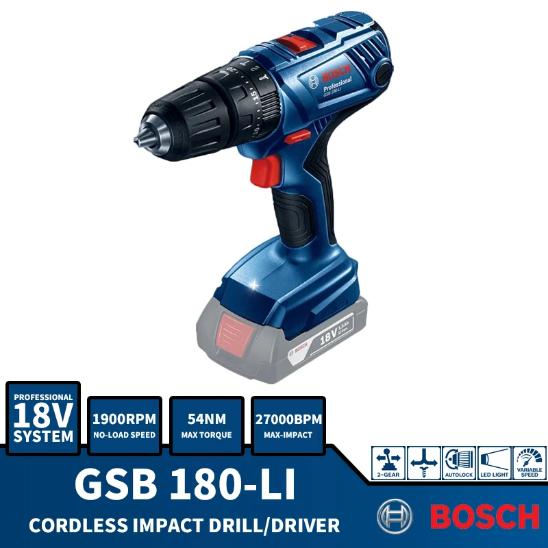 Bosch GSB 180-LI Impact Drill 18V Lithium Household Speed Regulating Multi-function Screwdriver Bare Machine
Bosch GSB 180-LI Impact Drill 18V Lithium Household Speed Regulating Multi-function Screwdriver Bare Machine
