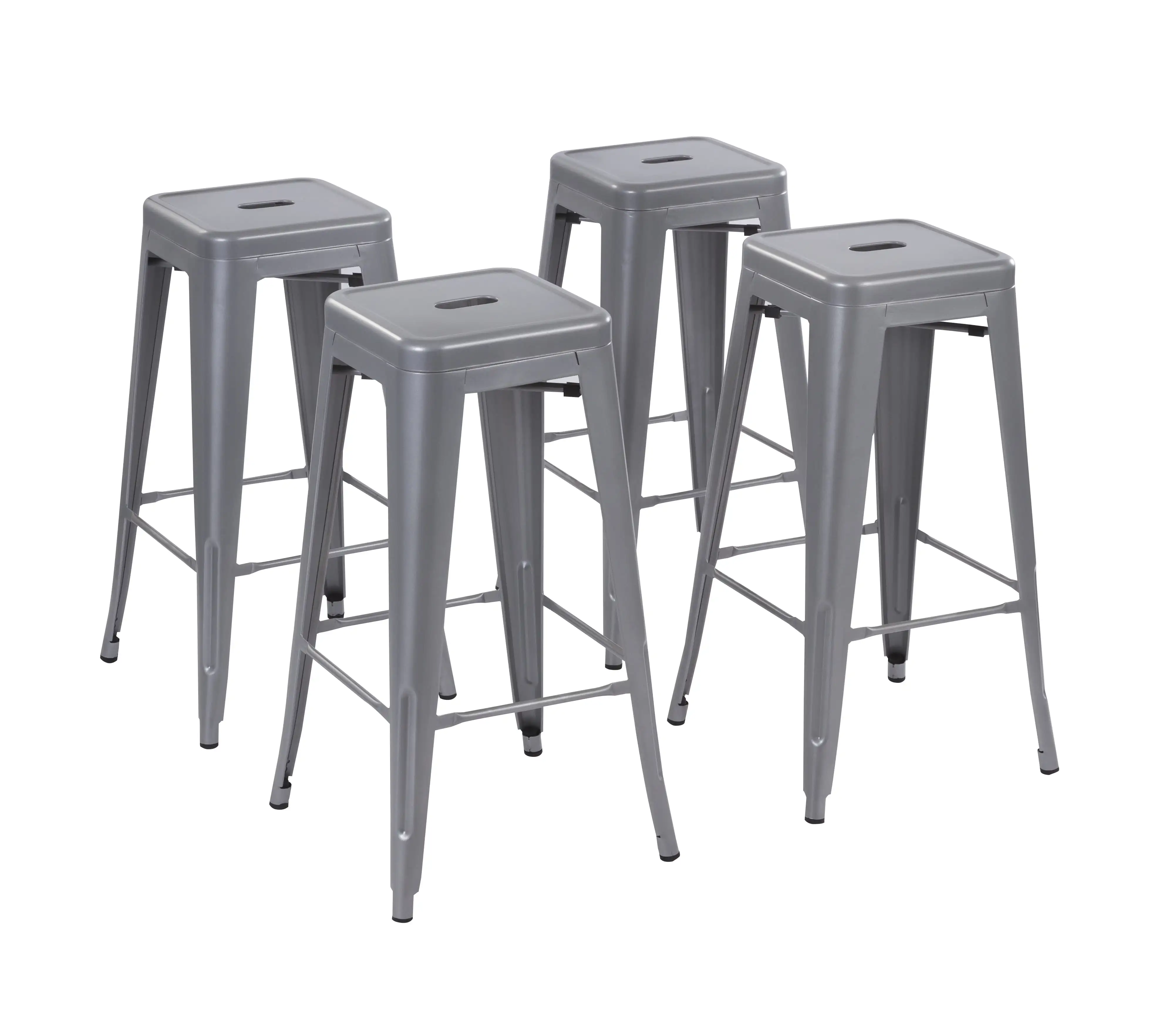 

Набор из 4 стульев с открытой спиной, кухонный остров, 30 дюймов, серебристые металлические барные стулья, штабелируемые