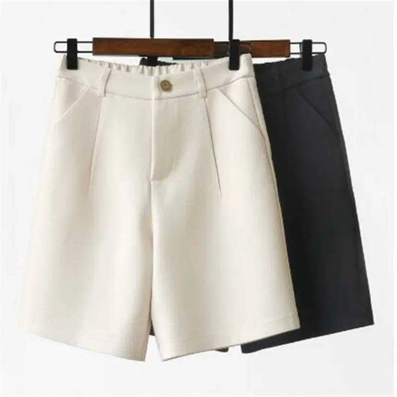 

Thin Beige Suit Shorts Women's Summer 2023 New High Waist Loose Wide Legs Straight Office Ladies Cropped Shorts Woman