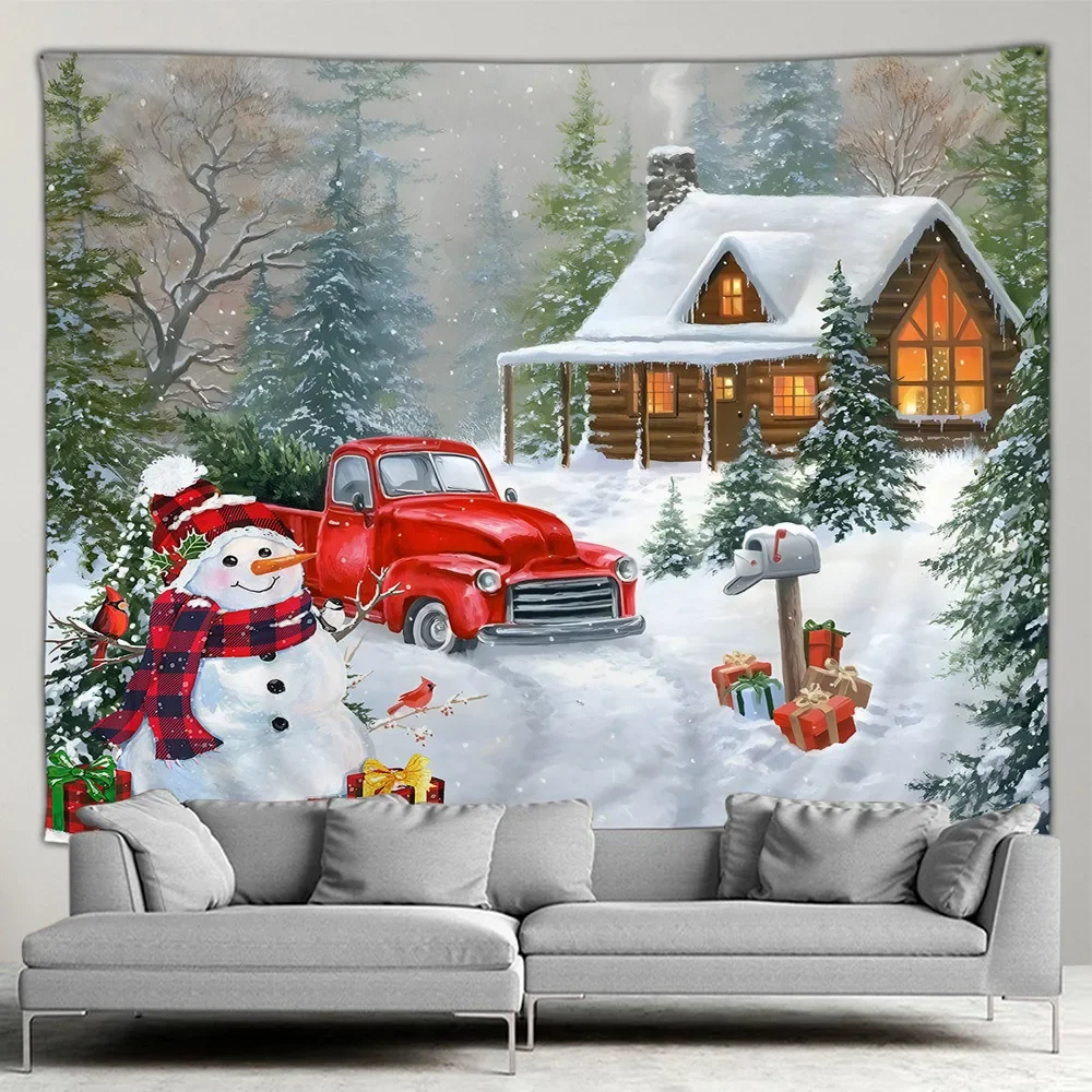 

Christmas Decoration Tapestry Santa Claus Snowman Car Wall Hanging Living Room New Year Home