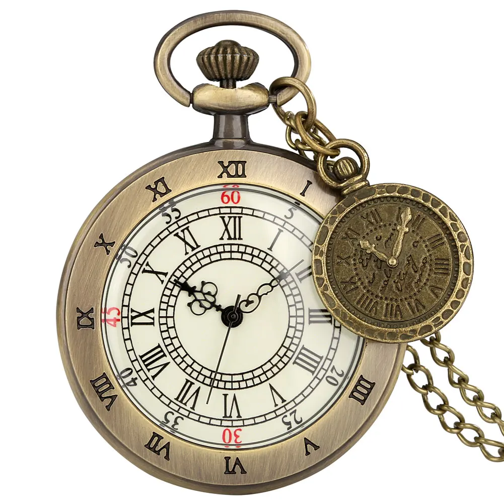 

Bronze Roman Numerals Dial Open Face Quartz Necklace Pocket Clock Men Women Antique Style Gift Timepiece Vintage Pocket Watch