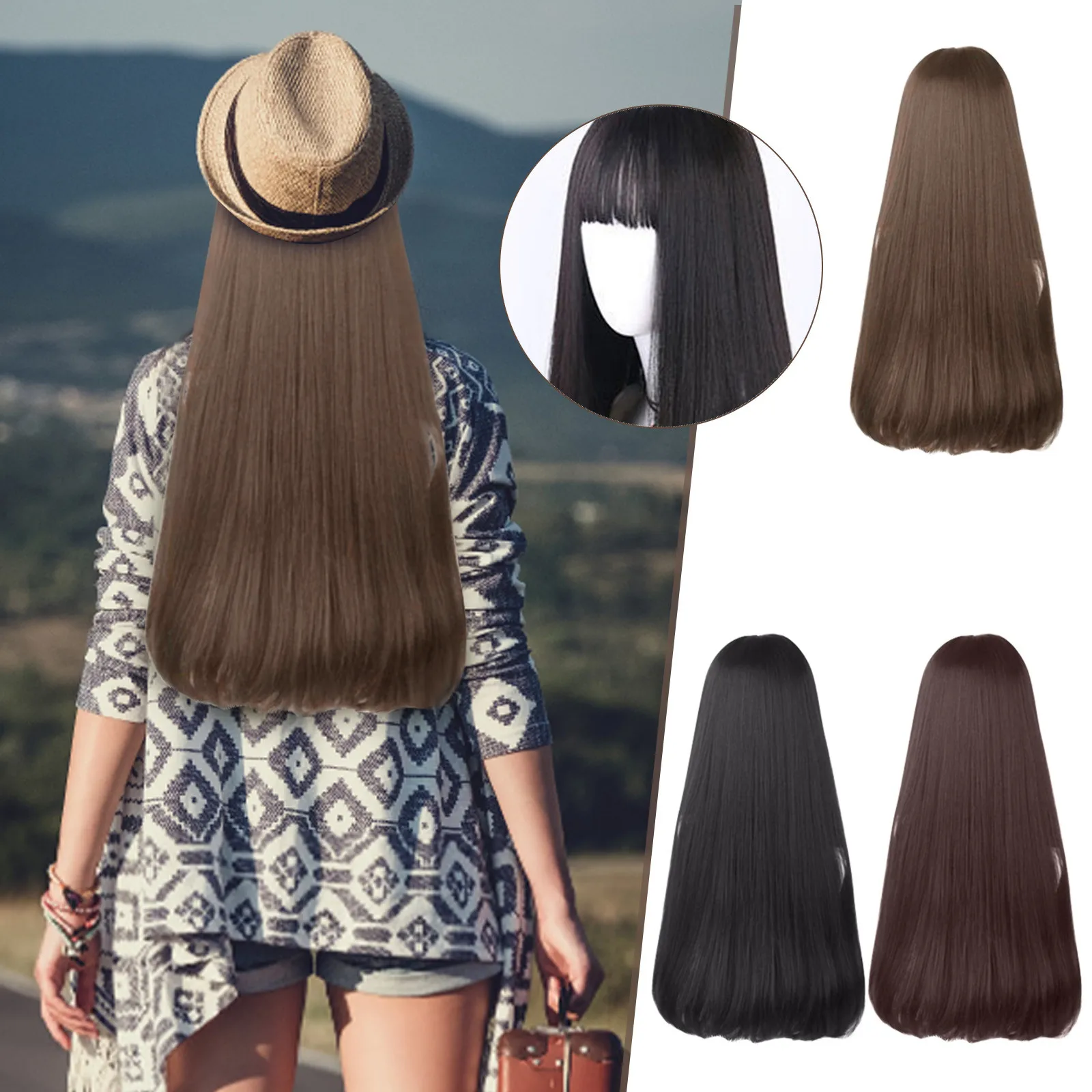 

Длинный прямой синтетический парик черные парики для ежедневного использования с челкой для женщин термостойкие волоконные Косплей Лолита искусственные натуральные волосы