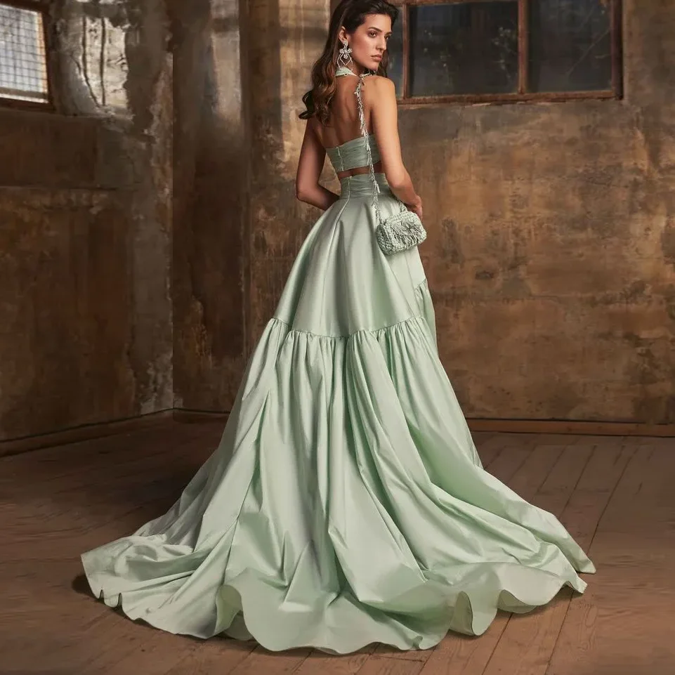 

Elegant Mint Green Long Taffeta Skirt for Women 2023 Couture Pleated Long Train Evening Skirt Customized Prom Party Dress NO TOP