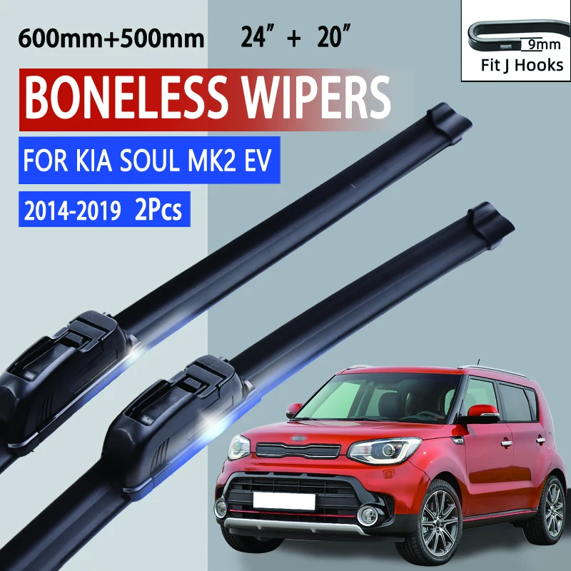

For KIA Soul MK2 EV 2014-2019 Car Windshield Wiper U-type Soft Rubber Frameless Bracketless Car Wipers 24"+20"