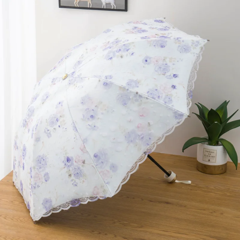 

Складной зонт с защитой от солнца и ультрафиолета, винтажный уличный портативный зонтик принцессы с кружевом двойного назначения, 1 шт.