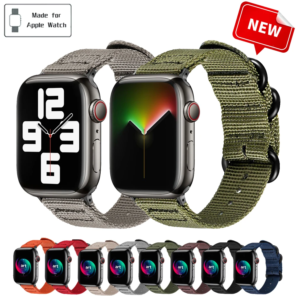 Ремешок нейлоновый на Apple Watch Band Series 7 6543 мужской спортивный браслет 44 мм 42 41 45 38 40