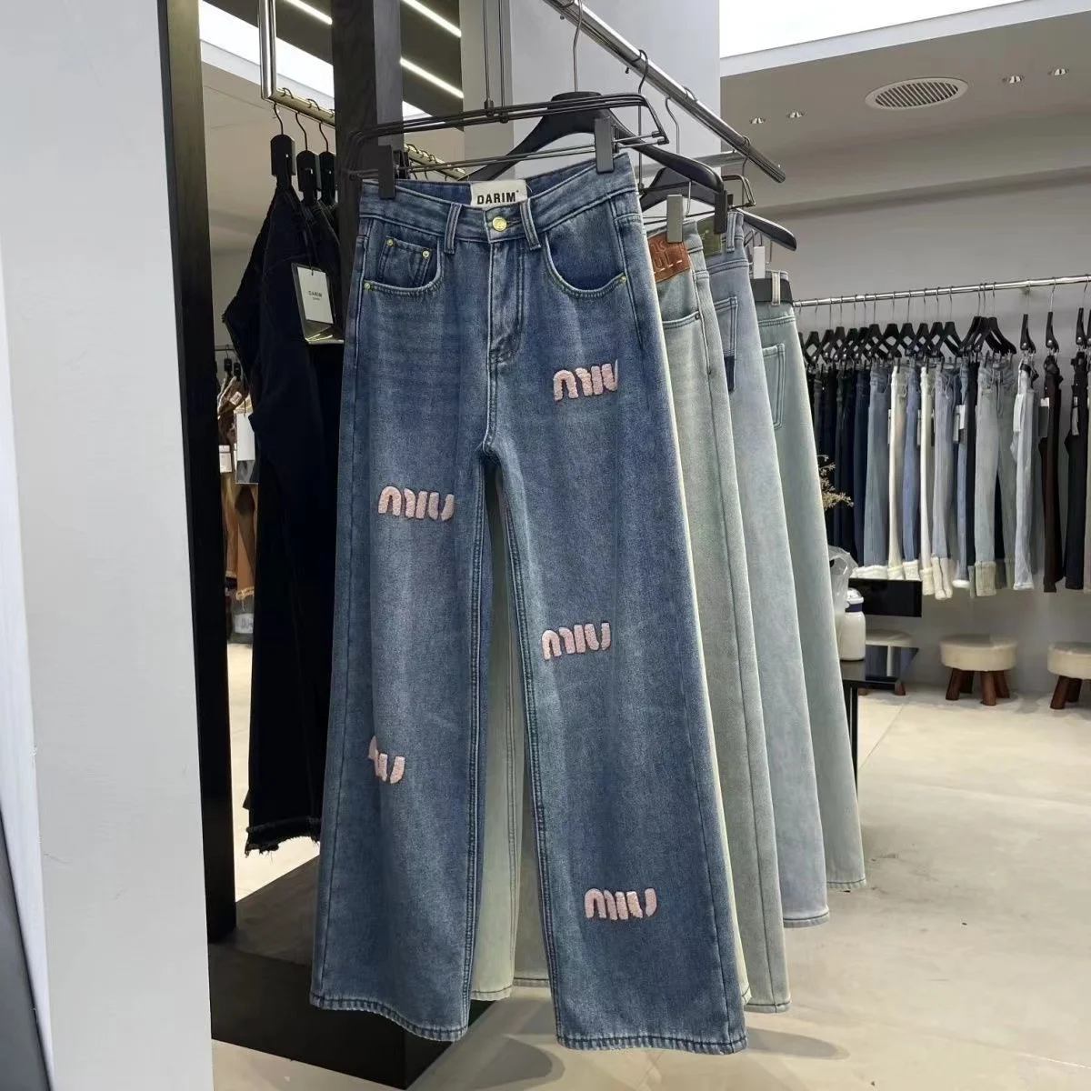 

Новинка 2024, тяжелые модные женские джинсы с вышивкой в виде букв, с высокой талией и широкими штанинами